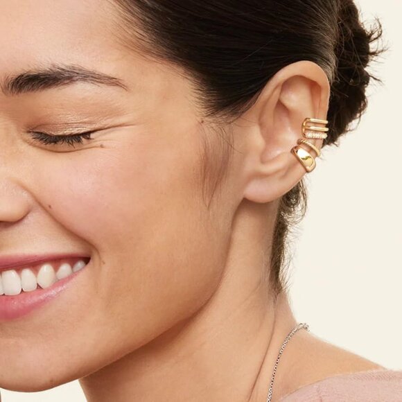 Chunky Ear Cuff Set Non Piercing Clip-On Cartilage Cubic Zirconia Earring - Picture 4 of 7